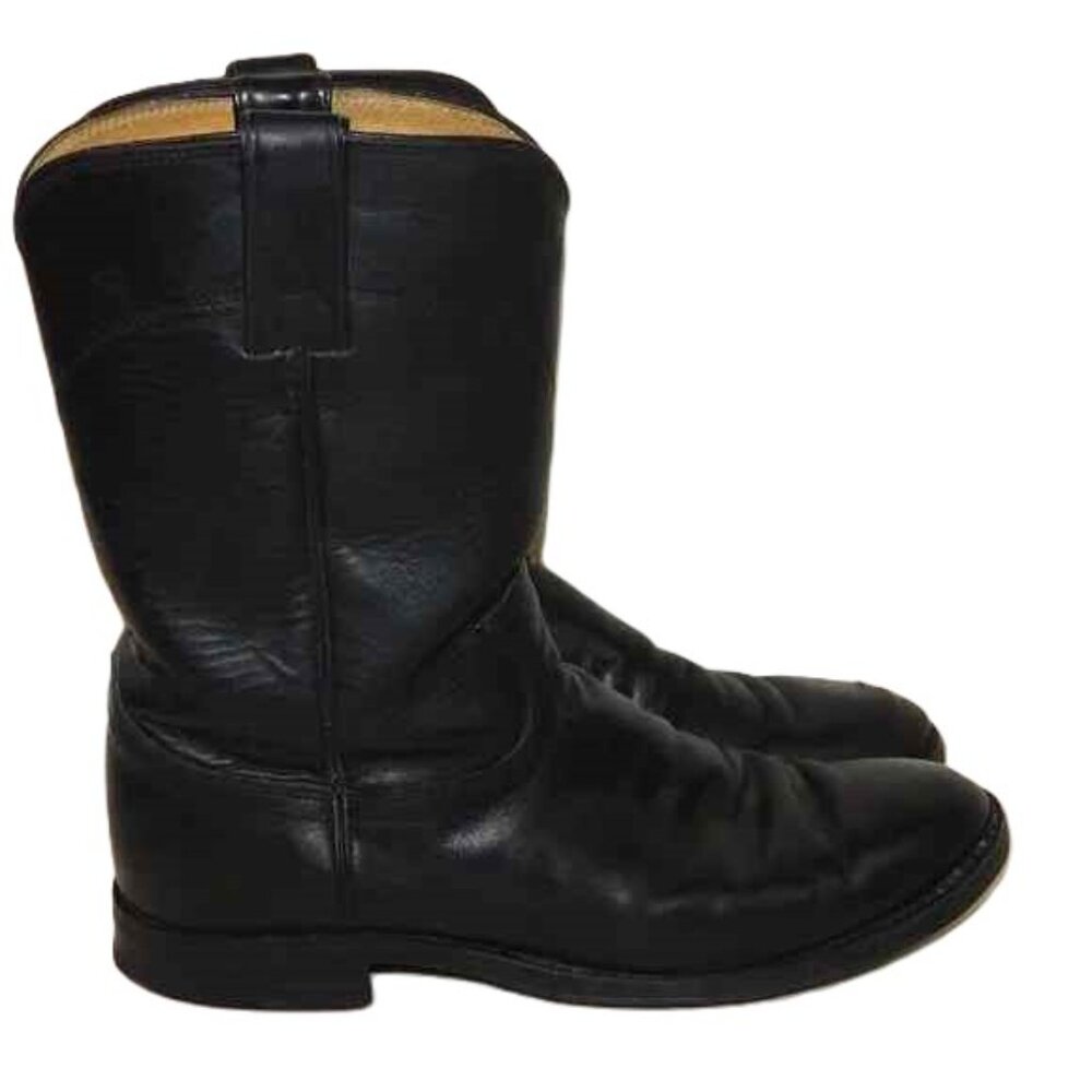 Justin Black Leather Cowboy Western Boots Size 9D - Picture 4 of 10